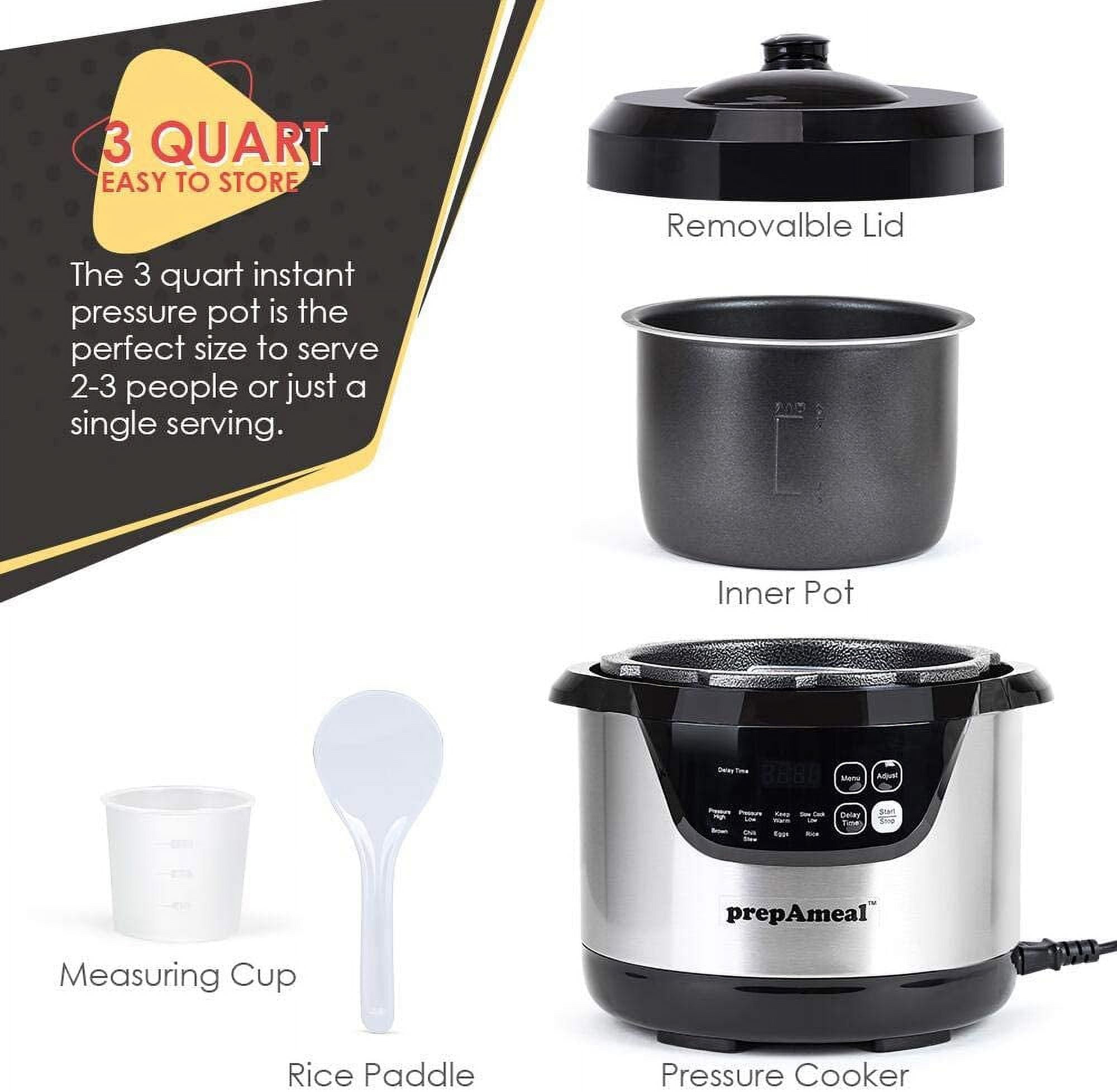 3 Quart Electric Pressure Cooker 8-in-1 Multi-Use Programmable  with Slow Cook Rice Steamer Sauté Warmer for Home Kitchen