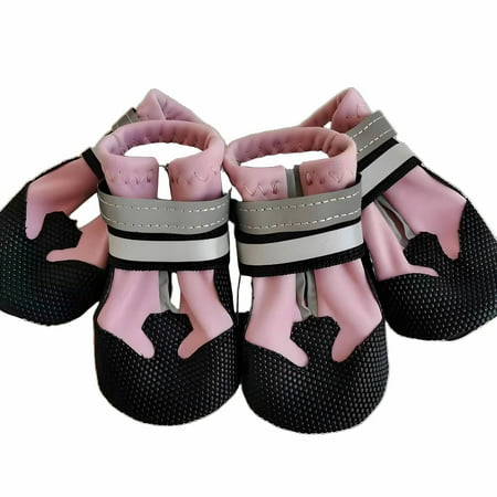 GASTROPOD 4Pcs Dog Shoes Waterproof Non-Slip Soft Sole Dog Rain Boots Comfortable Fit Dog Boots & Paw Protectors 6x5.5cm Pink