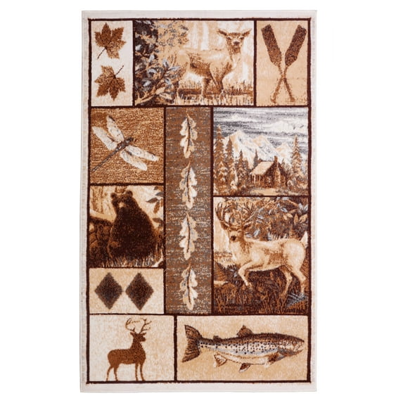 Furnish My Place Indoor Cabin Lodge Rug with Jute Backing - 7 ft. 8 in. x 11 ft., Multicolor, Bear and Deer Flies, Area Rug for Living Room, Bedroom, Hallway