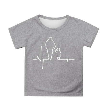 WEIGFI Toddler Baby Boys T-Shirts Father S Day Graphic Print Fashion Summer Casual Loose Short Sleeve Round Neck Cute Beach Top Grey 8-9 Years