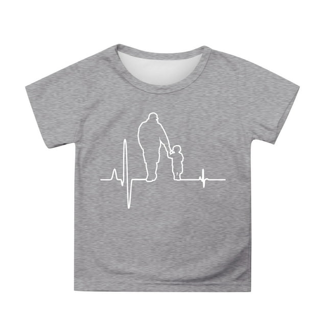 WERYOUNG T-Shirts Filles Garçons Été Décontracté Fête des Pères Graphique Imprimé Col Rond Manches Courtes T-Shirts Bébé T-Shirts Stylés, Gris, 12-13 Ans