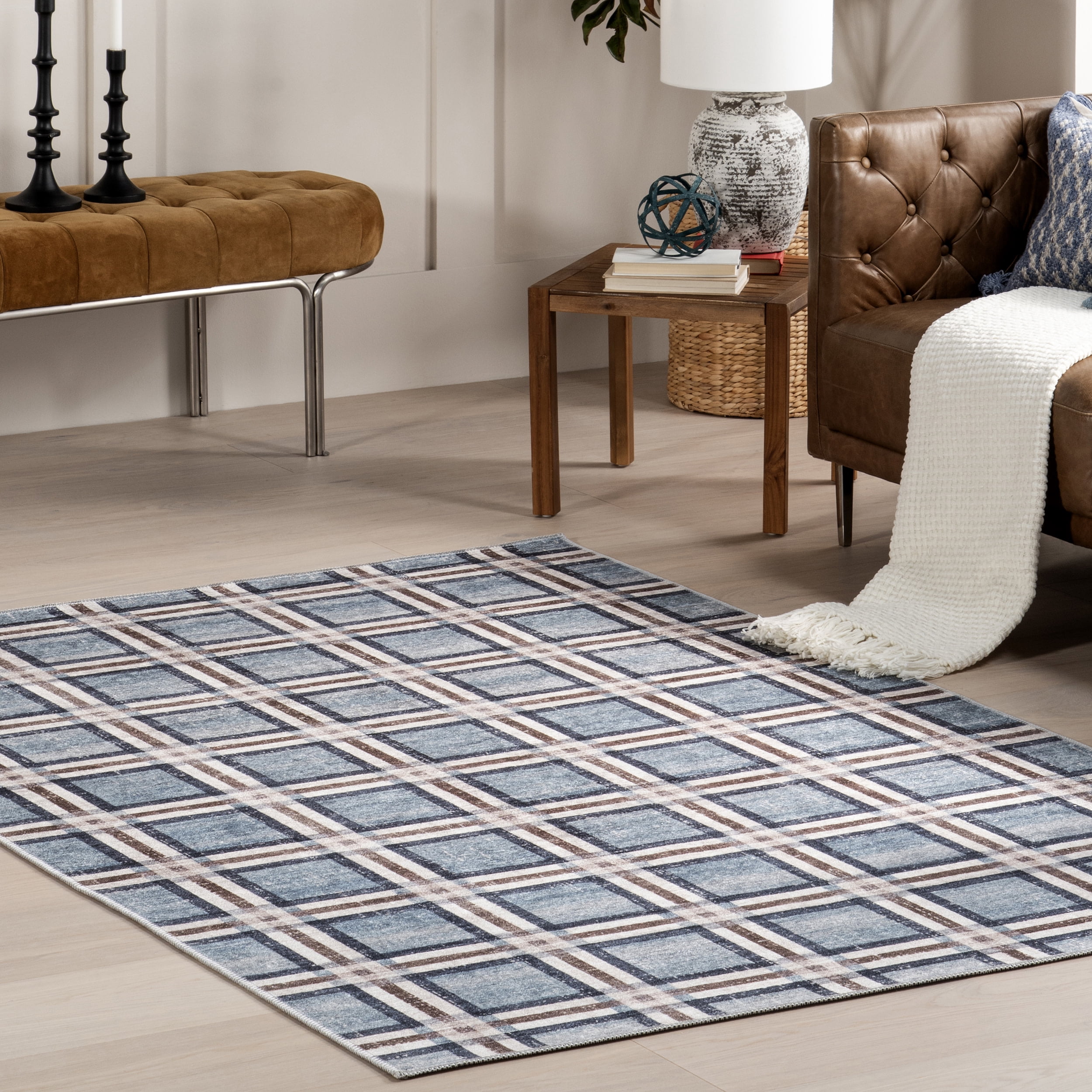 nuLOOM Steph Windowpane Plaid Machine Washable Area Rug, 7' 10" x 10', Blue