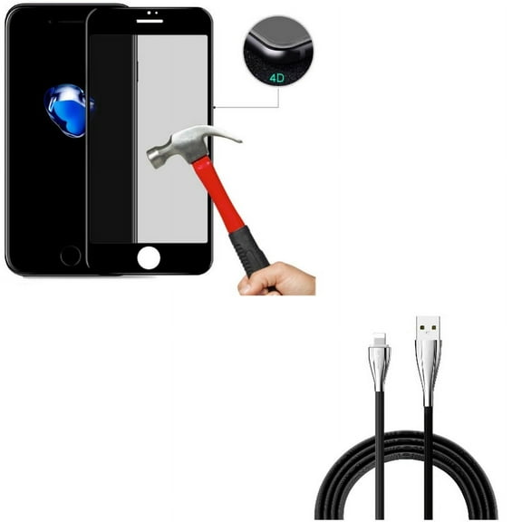 iPhone 7/8 PLUS Privacy Screen Protector w 6ft USB Cable - Tempered Glass Curved Anti-Spy Anti-Peep, Charger Cord Power Wire Long for iPhone 8 PLUS/7 Plus