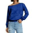 thumbnail image 6 of Mohiass Women Off the Shoulder Sweatshirt Oversized Plain Fleece Pullover Tops with Pocket Cute Y2k One Shoulder Shirts Blue 2XL, 6 of 7