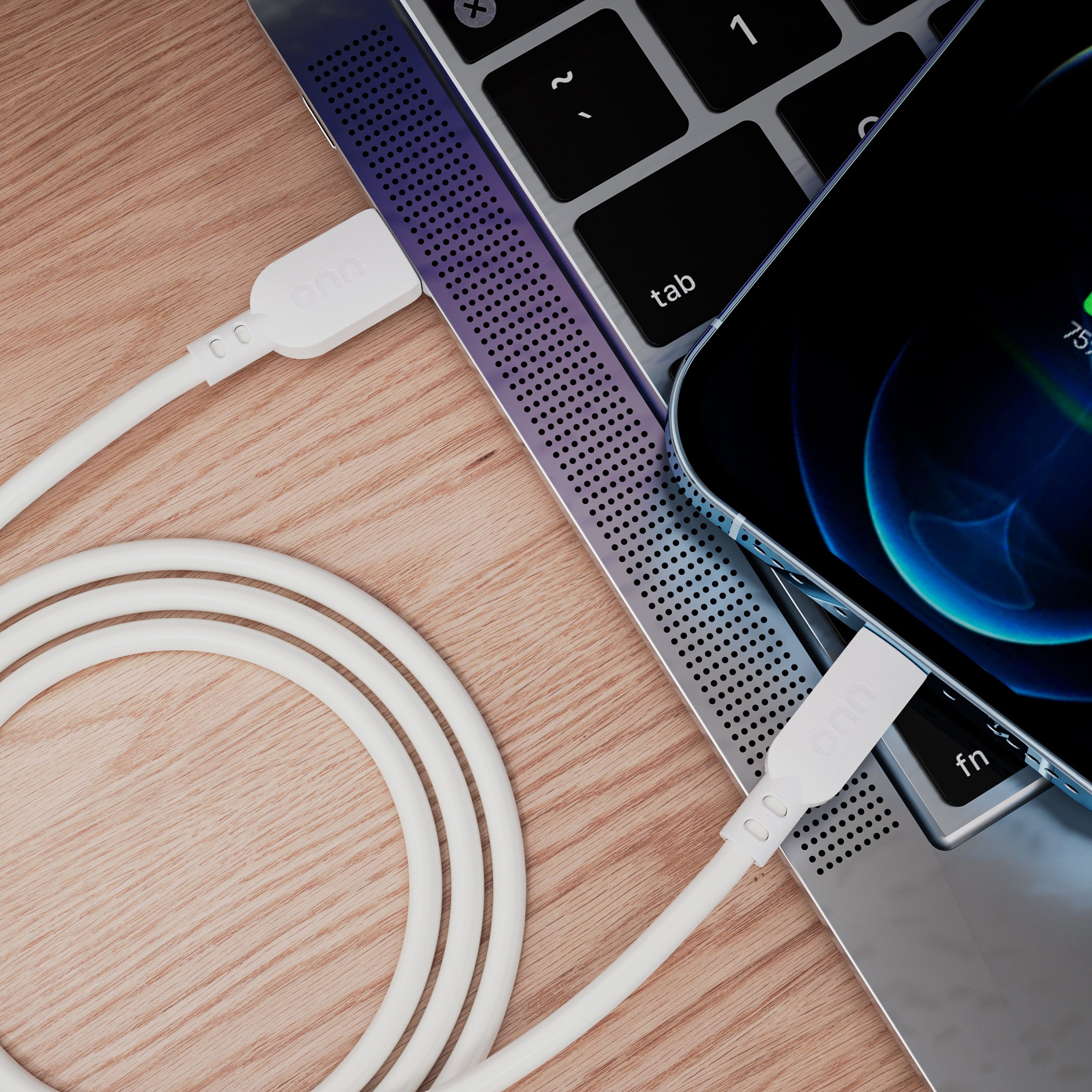 (2 pack) onn 6' Lightning to USB-C Charging Cable for iPhone, iPad, Mfi Certificated, White, Single Pack