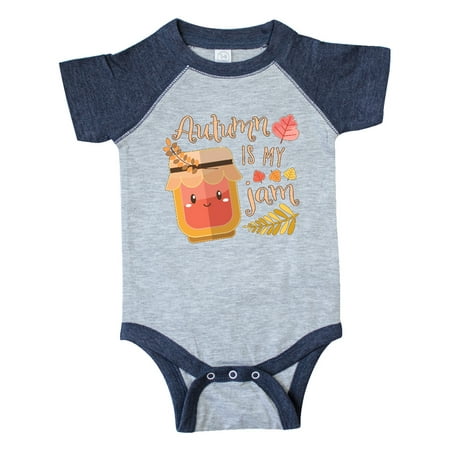 

Inktastic Autumn Is My Jam with Cute Jar and Fall Leaves Gift Baby Boy or Baby Girl Bodysuit