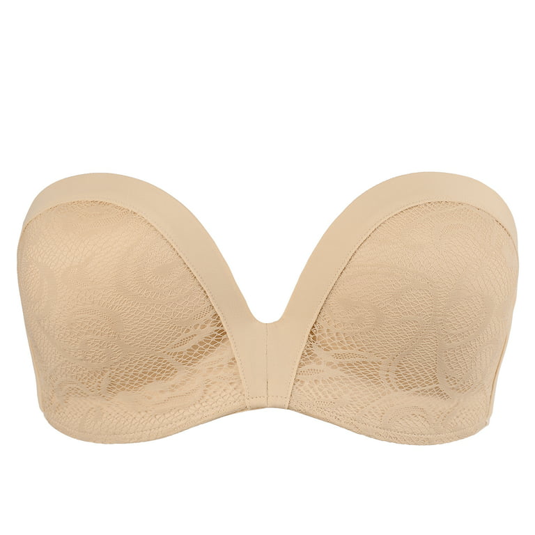 Exclare Lace Embroidery Wirefree Anti-slip Push Up Strapless Bra