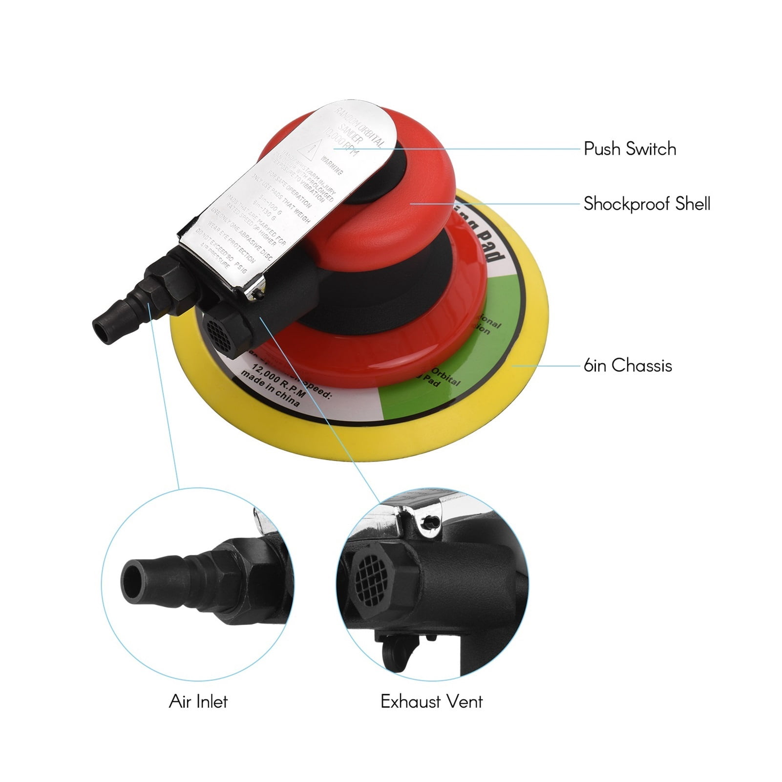 6 Inch Pneumatic Air Sander Polisher Tool Polishing Random Orbital Sander Machine Grinder For Car Paint Care Rust Removal Tools