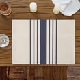 thumbnail image 2 of Midnight Blue Striped Placemats for Dinning Table Set of 4, Beige Geometric Modern Art Burlap Kitchen Place Mats Waterproof Cloth Table Mats, Indoor Outdoor Placemats Easy Clean Dinner Decor, 2 of 8