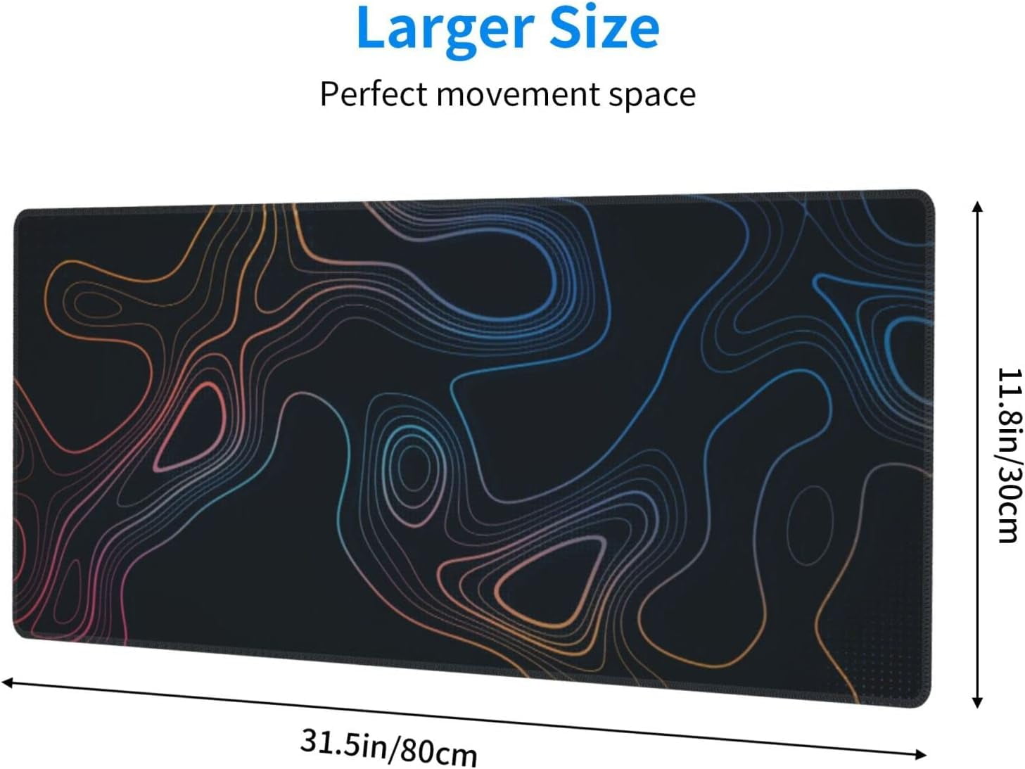 PrimeCook Shop Topographic Contour Map XL Mouse Pad 31.5 x 11.8 Inch Gaming Mousepad Extended Large Mousepad with Nonslip Rubber Base Stitched Edges Laptop Desk Pad Home Office Supplies