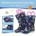 thumbnail image 4 of FUNCOO PLUS Toddler Kids Rain Boots Girls Light Up Waterproof Boots with Handles, Pink Space Dinosaur, Size 2, 4 of 6