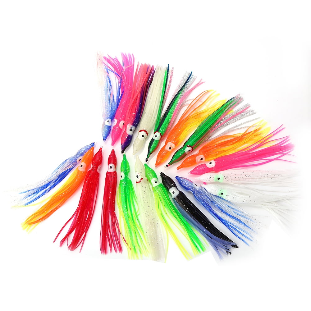 LYUMO 10 Types 20pcs New Useful Mixed Color Squid Skirt Bait Saltwater Soft Sea Fishing Lures Squid Fishing Baits Squid Skirt Bait