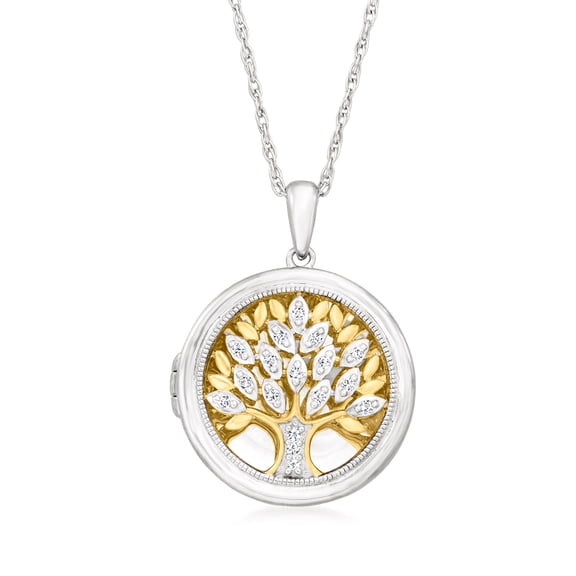 Ross-Simons 0.10 ct. t.w. Diamond Tree-Of-Life Locket Pendant Necklace in 2-Tone Sterling Silver, Women's, Adult