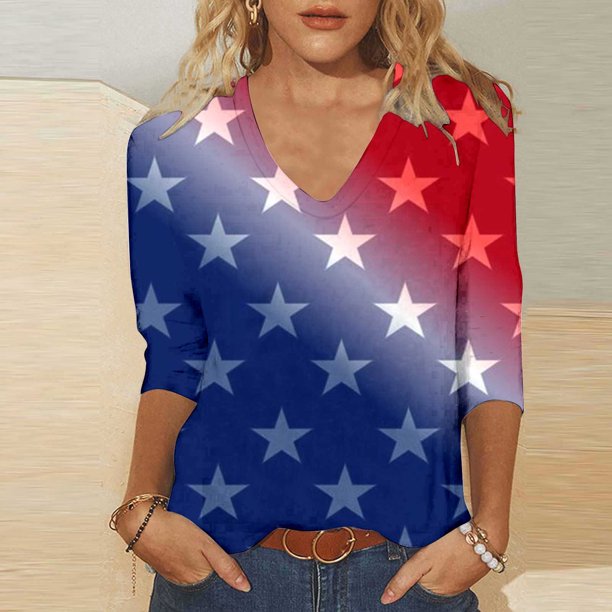 Fiudx Camisas para Mujer Top/Camisa de Manga 3/4 con Cuello En V y Estampado Informal a La Moda para Mujer