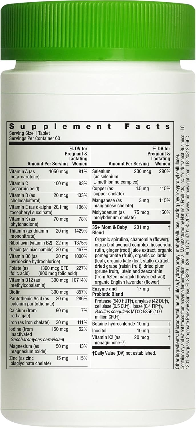 35+ Mom and Baby Multivitamin with Folate and Iron | 60 Vegetarian Tablets | by Rainbow Light