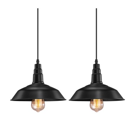 

2 Pack Barn Pendant Lights Hanging Light for Kitchen Dining Table Black Ceiling Dome Pendant Lighting E26 Base Black