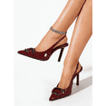 thumbnail image 5 of On feet& in love Women's Pointed Toe Slingback Wrinkled Patent PU Stiletto Heels - Wine-red Dress Shoes for Office & Wedding - Size 5.5, 5 of 7