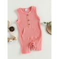 thumbnail image 5 of nvzhuang Baby Boy Girls Summer Jumpsuit Casual Solid Color Ribbed Sleeveless Romper with Pocket for Newborn Infant, 5 of 9