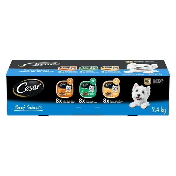 Cesar Adult Classic Loaf In Sauce Poultry Selects Variety Pack Soft Wet Dog Food, 24x100g