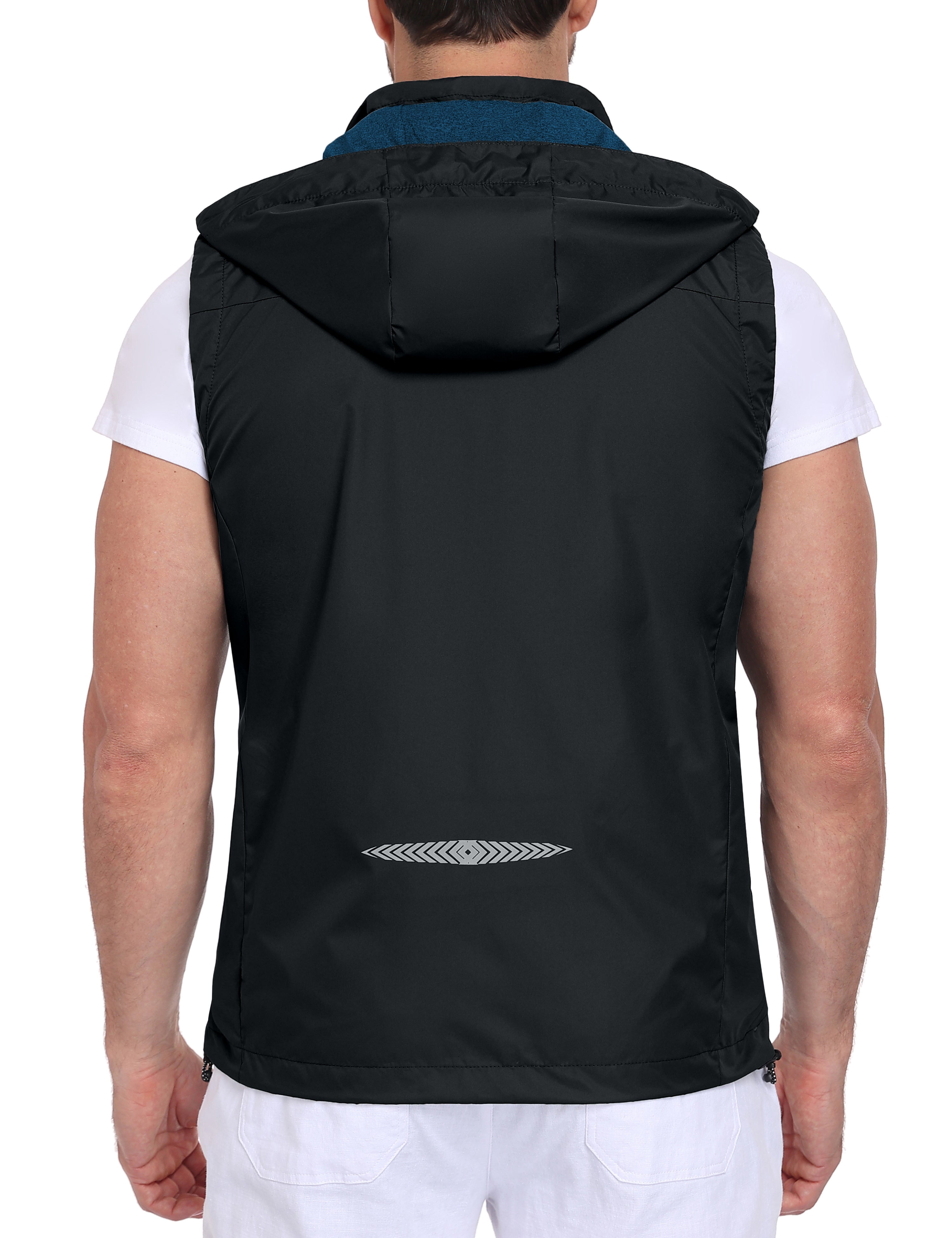 Little Donkey Andy Men's Lightweight Softshell Vest Detachable Hood Windproof Golf Sleeveless Jacket for Hiking Running Black 2XL
