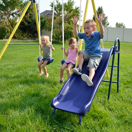 5 In 1 Metal Swing Set With Ladder Outdoor Backyard Playset Fun Kids Playground