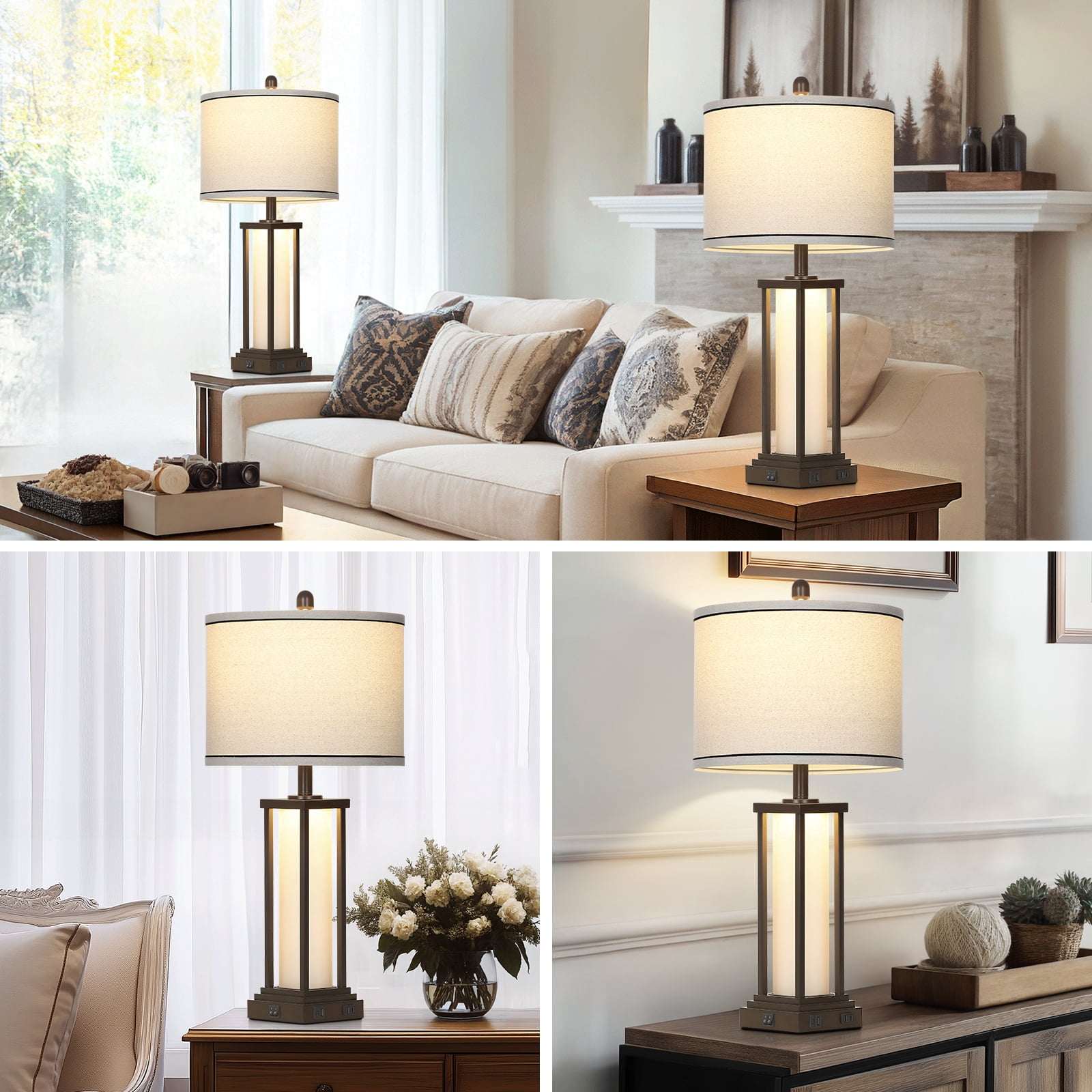 Lolikit Rustic Table Lamp Set of 2 Beside Lamps Nightstand Lamp for Living Room Bedroom Office