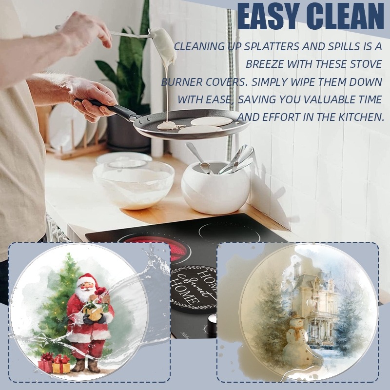 4 Pcs Christmas Gas Stove Burner Cap Set, Christmas Snowy Winter Scene Durable Round Gas Stove Burner Covers Set of 4 for Kitchen Xmas Decor, 8 Inches and 10 Inches