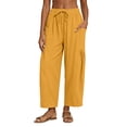 thumbnail image 2 of Linen Barrel Pants Women Drawstring High Waisted Wide Leg Trousers Summer Lounge Pants with Pockets Boho Beach Pant, XL, 2 of 8