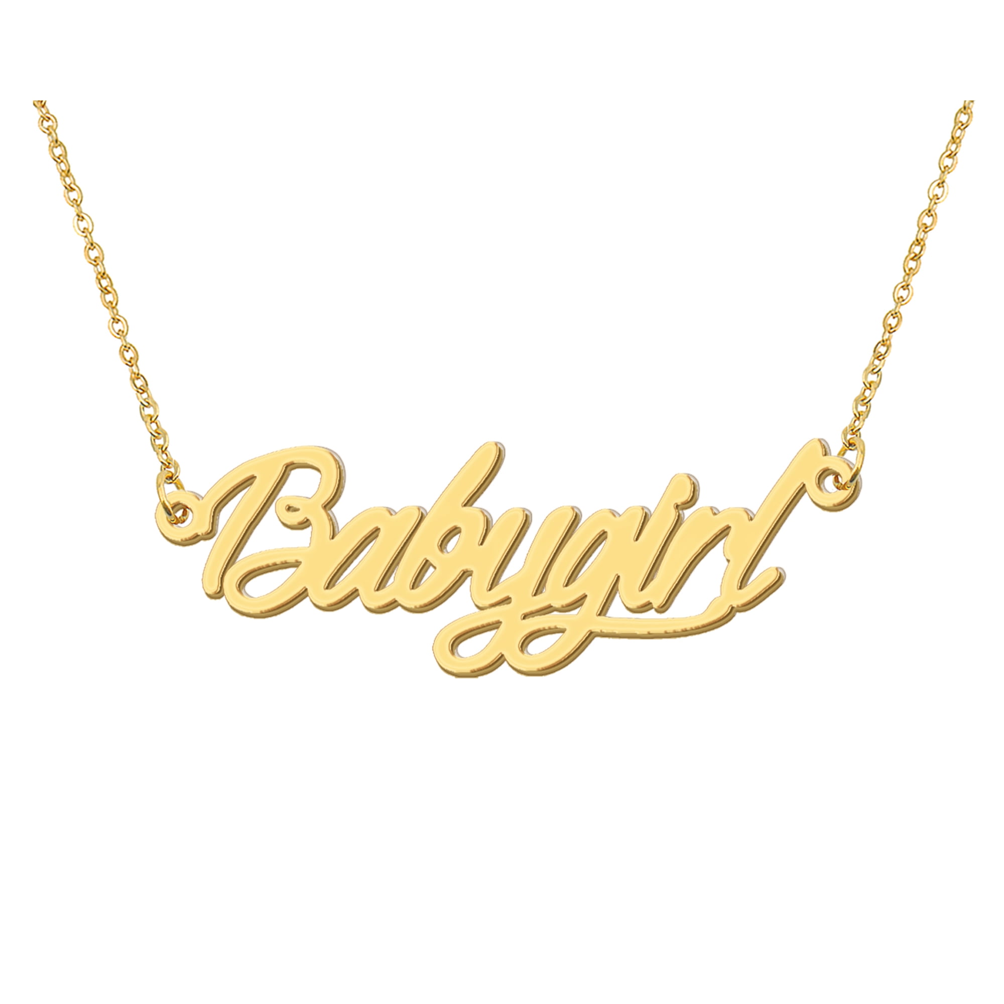 HUAN XUN 18k Gold Plated Babygirl Name Necklace Stainless Steel Nameplate Necklaces for Womens Mens Mother Day Christmas Jewelry Gift