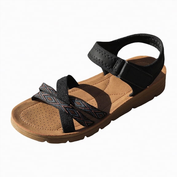 Rotm Comfortable Dress Shoes for Women Women's Cork Footbed Slide Sandals with Arch Support Summer Leather Flat Sandals with Adjustable Buckle Black,6.5