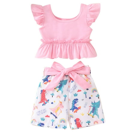 

Toddler Baby Girls Summer Outfits Size 6-7Y Pink Tops and Dinosaur Print Shorts Set 7T (690