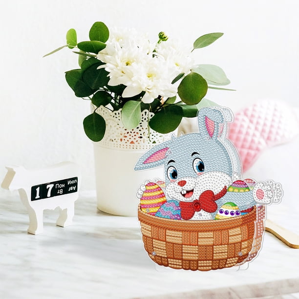 Decoraciones de Pascua, regalos de Pascua, kits de pintura de diamantes 5D DIY, decoración de mesa con huevos de Pascua y cadena LED, bonito adorno de pintura de diamantes para el día de Pascua con bo