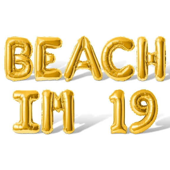 Letter Balloons - BEACH IM 19 16" Inch Alphabet Letters Foil Mylar Balloon 19th Birthday Party Banner (Gold)