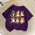 thumbnail image 4 of Toddler Girls Summer Tops Cute Cat Print Short Sleeve Tee Loose Fit Crewneck Casual Shirt Kids Breathable Clothing Purple Size 4-6T, 4 of 5