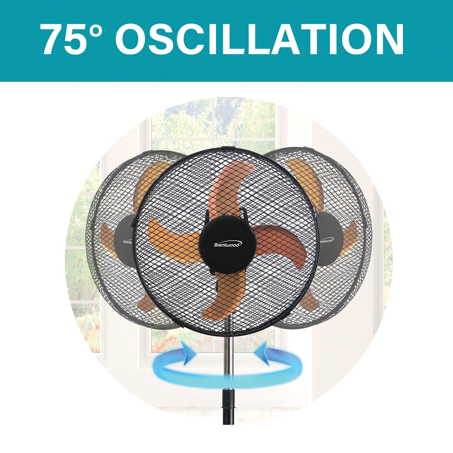 Brentwood 3 Speed Whisper Quiet Oscillating 12 Inch Pedestal Fan, Black