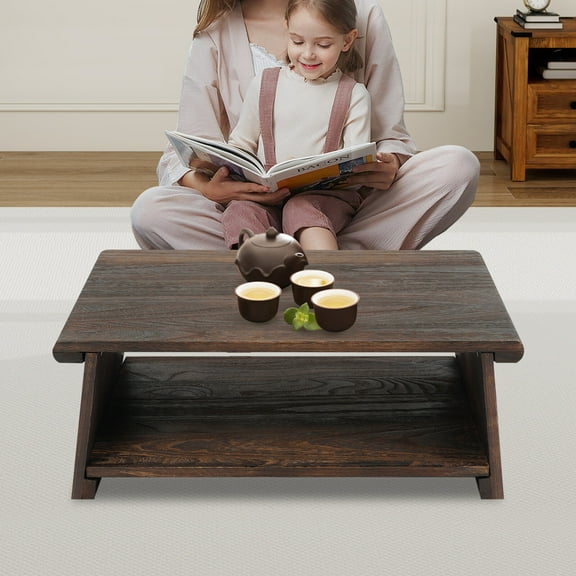 Brown Solid Wood 50*30*20cm Folding Laptop Portable Double Tatami Table Multifunctional Meditation Tea Table