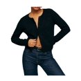 thumbnail image 3 of Women Crew Neck Drop Shoulder Button Down Cropped Knit Cardigan Black S, 3 of 7