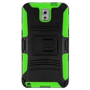 Samsung GALAXY Note 3 Case, Premium Hybrid Double Layer Armor Cover Protective Heavy Duty Kickstand Back Case with Holster for Samsung GALAXY Note 3 - Black/ Neon