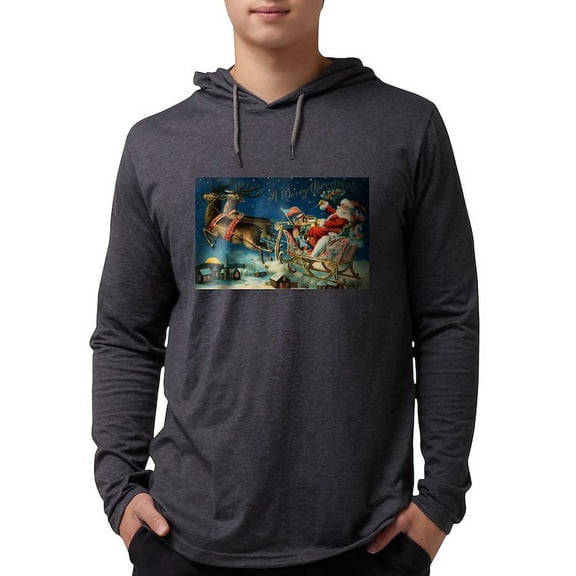 CafePress - Vintage Santa Sleigh Long Sleeve T Shirt - Mens Hooded Shirt