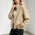 thumbnail image 4 of hlysgo Womens Stand Collar No Hood Windbreaker Jacket Quick Dry Zip Tops Daily Gym Hiking Outdoor Run Casual Short Coat with Pockets Khaki,L, 4 of 6
