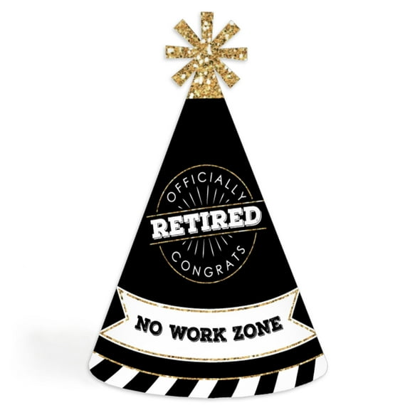 Big Dot of Happiness Happy Retirement - Cone Party Hats for Adults - Set of 8 (Standard Size)