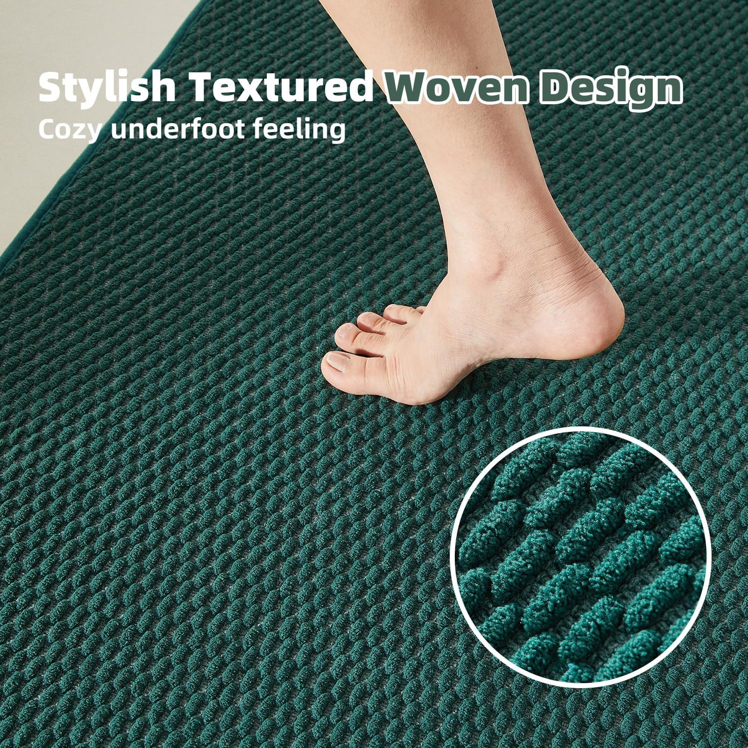 Bathroom Rugs Non Slip Washable, Super Absorbent Thin Bath Mat Quick Dry Low Pile Bathroom Rug, Dark Green 24"x47"
