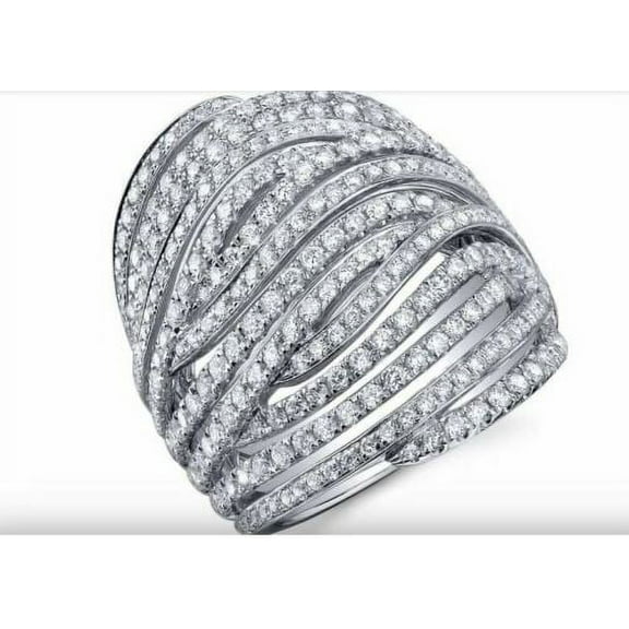 2.50CT Natural Diamond (SI1,I-J) Multi Row Wide Ring 14K White Gold Fine Jewelry for Women Gifts