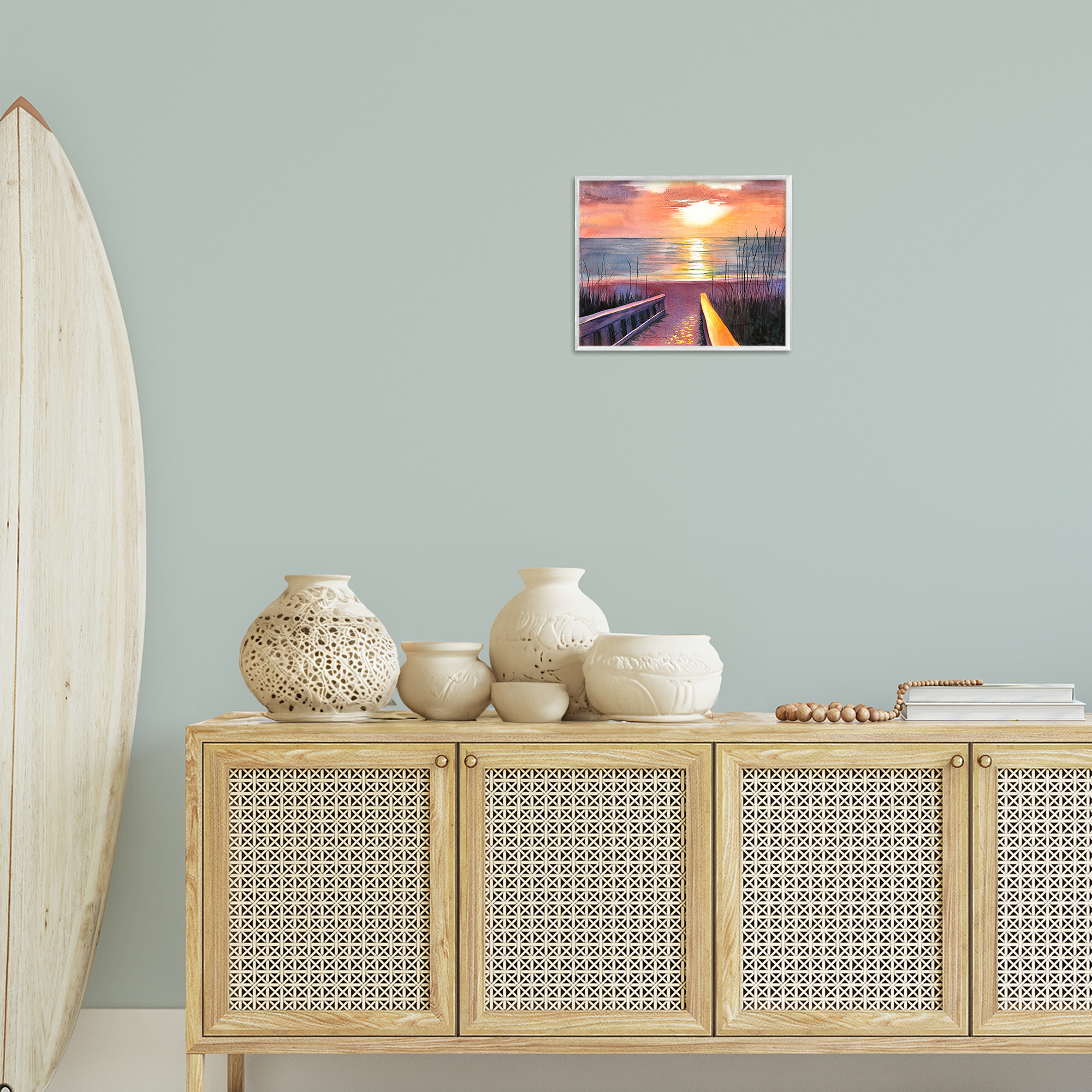 Stupell Industries Sea Sunset Reflection Landscape Painting White Framed Art Print Wall Art, 14 x 11