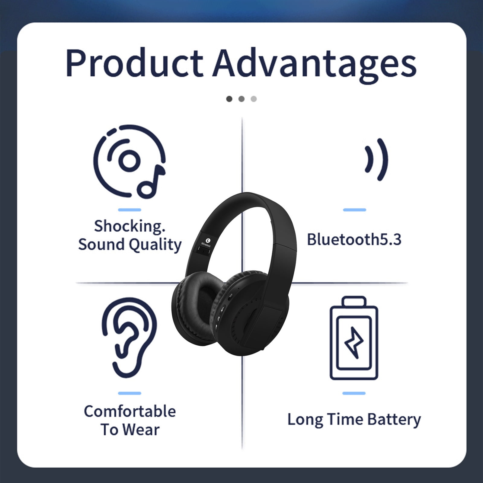 Bluetooth Wireless Headset – 5.3 Wireless Bluetooth Headset, Full-Ear Heavy Plug-In Card, Foldable And Telescopic Plug-In Cable For Communication