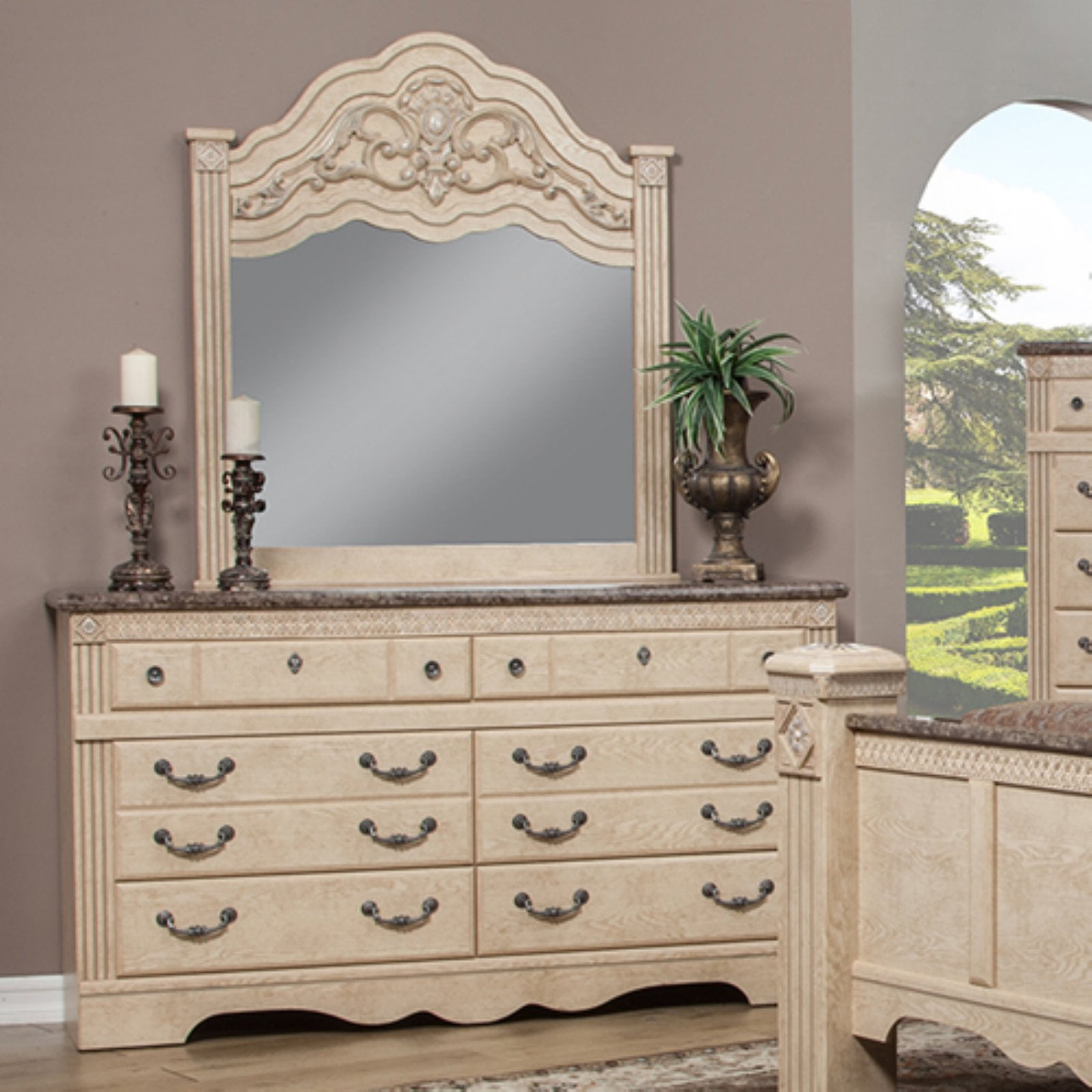 K&B Furniture Bisque Wood Bedroom Dresser with Optional Mirror