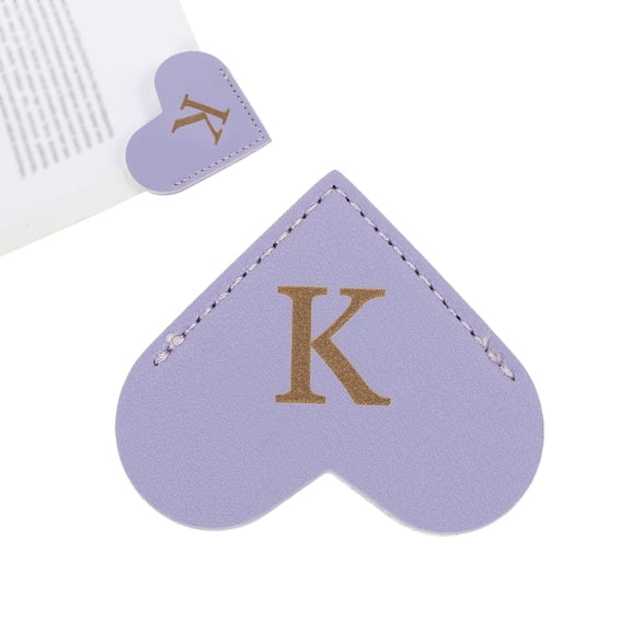 Initial K Corner Bookmarks,  Heart Shape Leather Book Marks Page Markers Cute Page Clip for Men Women Teacher Reader Book Lover Writers, Purple