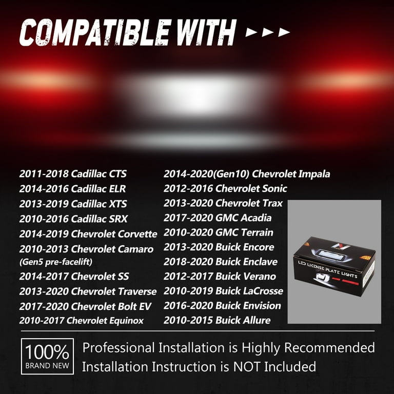 Toptuning LED License Plate Lights For Chevy Corvette Impala Cadillac Buick GMC – 2-Piece Set