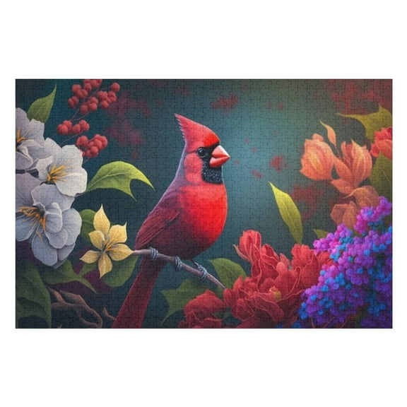 Puzzles for Adults 300 Pieces - There Is Red Bird Sitting Branch With Flowers Funny Family Interactive for Puzzles Club Decor Or Gifts for Friends