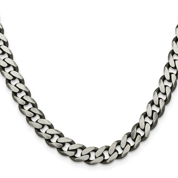 Diamond2Deal 925 Sterling Silver Antiqued 9.3mm Curb Chain Necklace for Men 18"